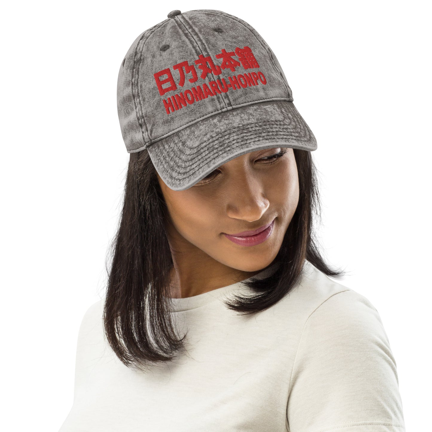 Vintage Cotton Twill Cap GRAY + RED "HINOMARU-HONPO"