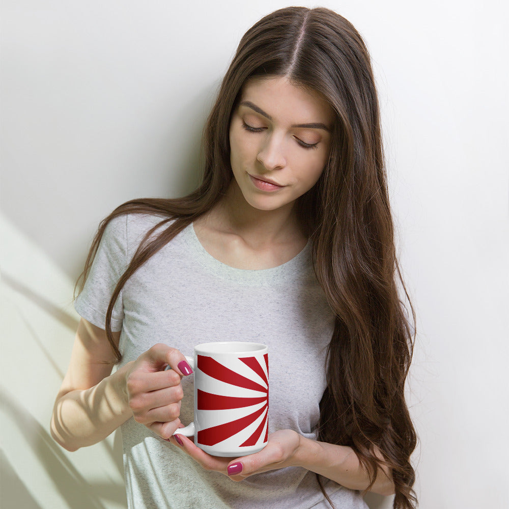 White glossy mug "SUNRISE" produced by HINOMARU-HONPO