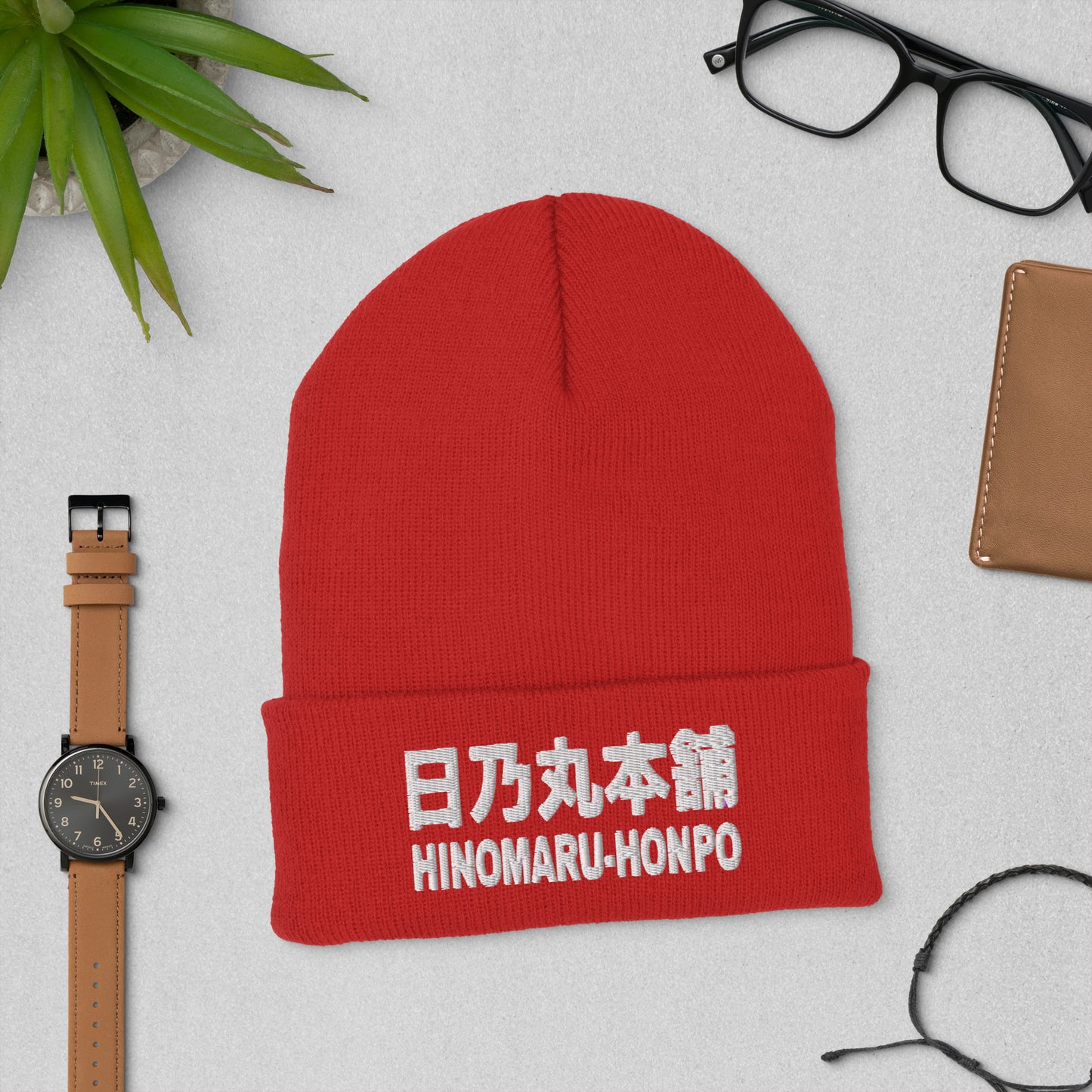 Cuffed Beanie RED + WHITE "HINOMARU-HONPO"