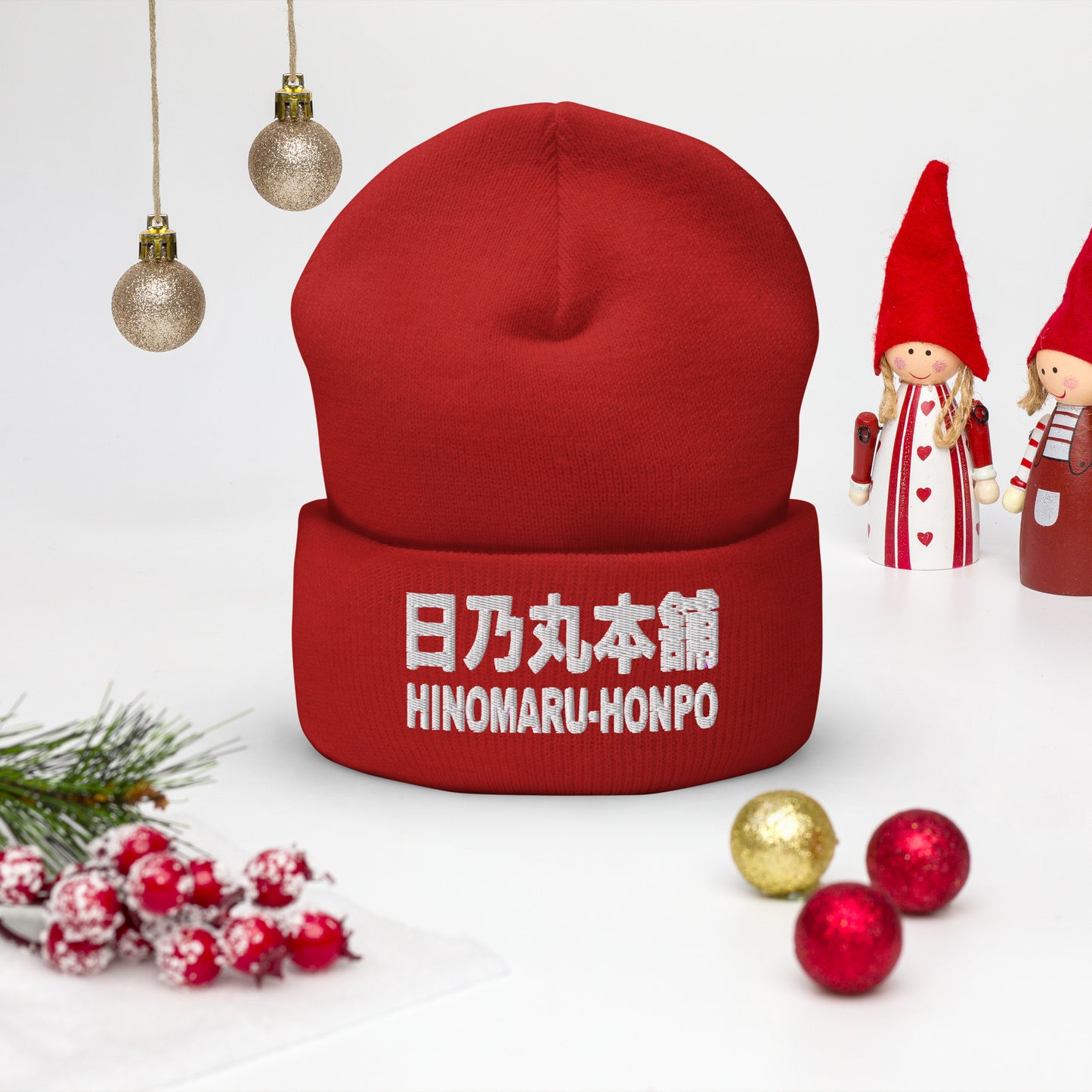 Cuffed Beanie RED + WHITE "HINOMARU-HONPO"