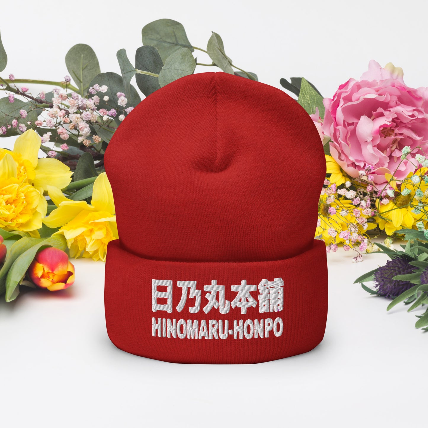 Cuffed Beanie RED + WHITE "HINOMARU-HONPO"