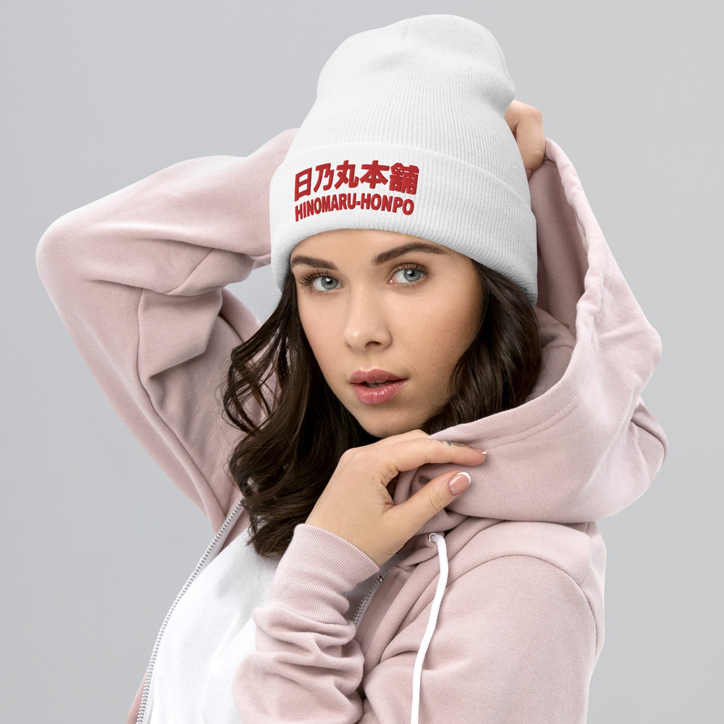 Cuffed Beanie WHITE + RED "HINOMARU-HONPO"