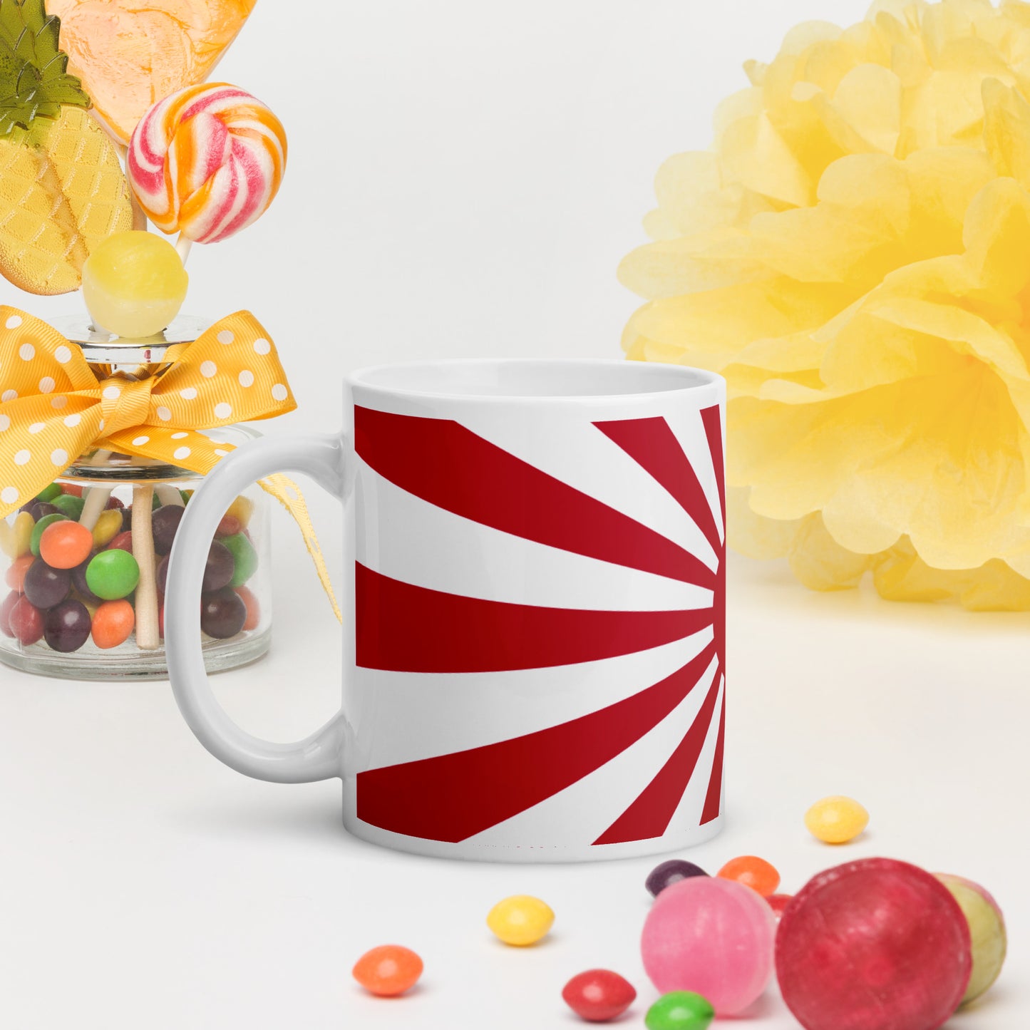 White glossy mug "SUNRISE" produced by HINOMARU-HONPO