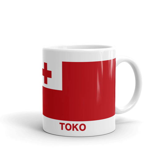White glossy mug "FRIENDS" for Kingdom of Tonga & Japan produced by HINOMARU-HONPO