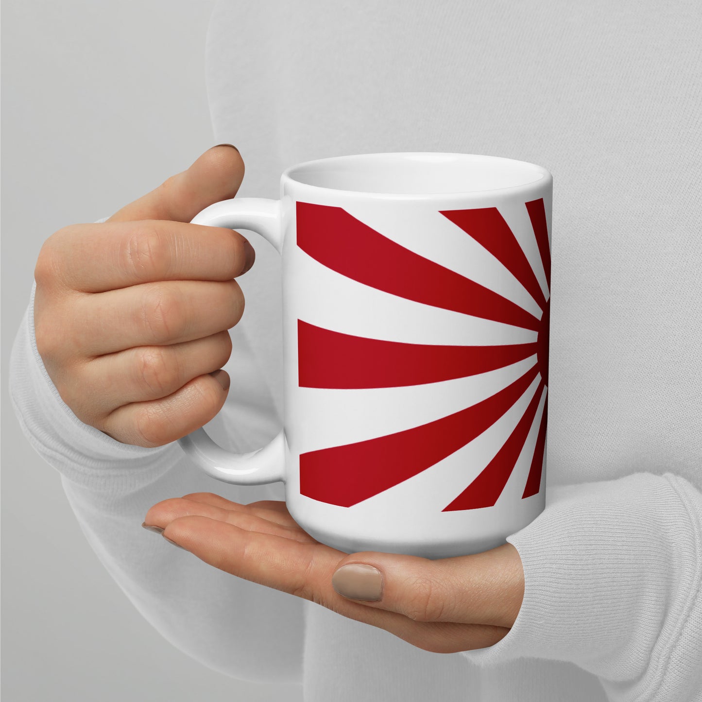 White glossy mug "SUNRISE" produced by HINOMARU-HONPO