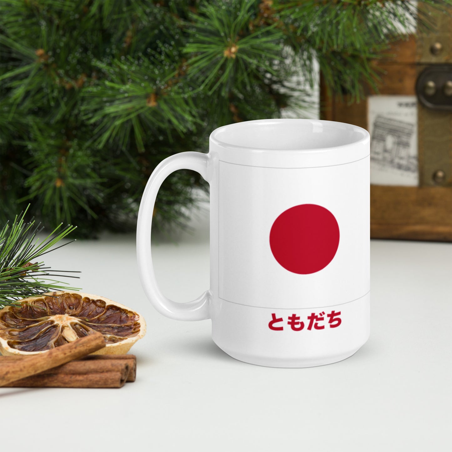 White glossy mug "FRIENDS" for پاکستان & Japan produced by HINOMARU-HONPO