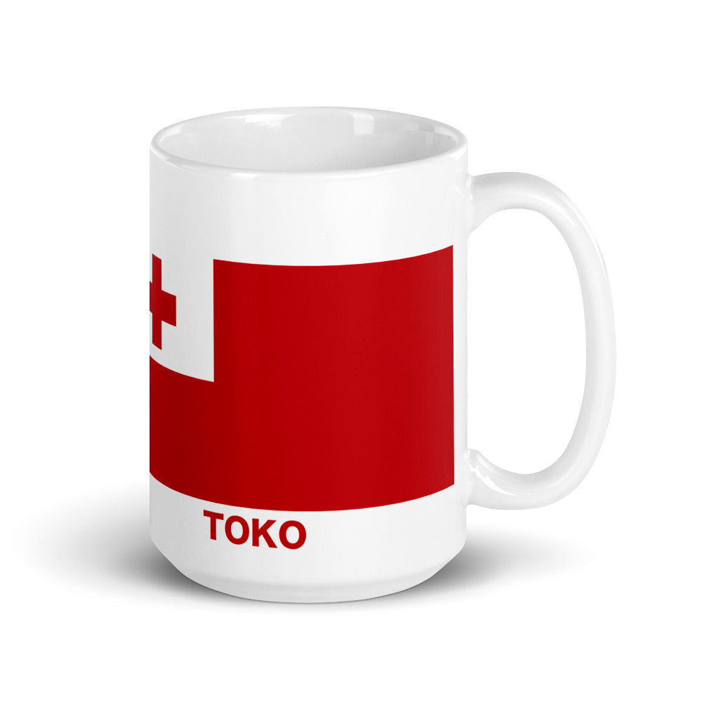 White glossy mug "FRIENDS" for Kingdom of Tonga & Japan produced by HINOMARU-HONPO