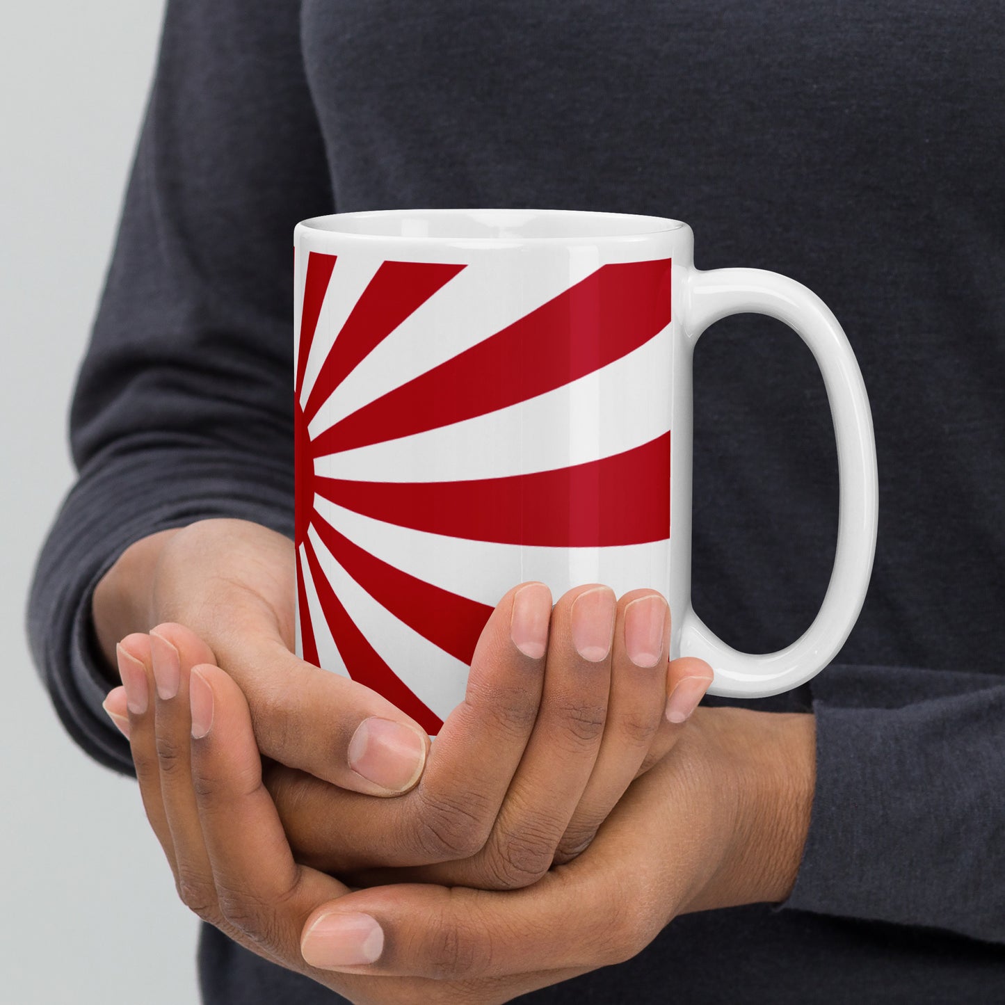 White glossy mug "SUNRISE" produced by HINOMARU-HONPO